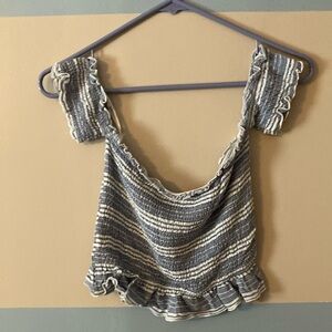 Striped Blue Ruffle Women Top